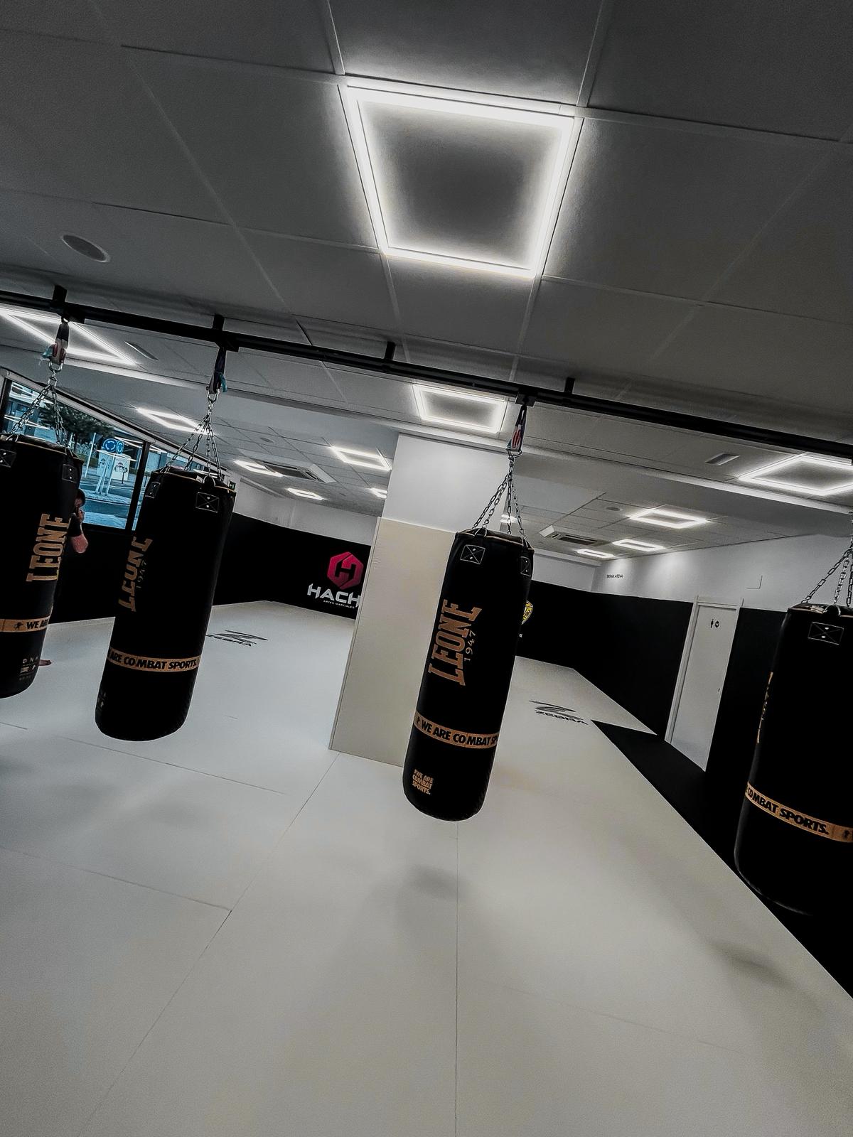 Zona de boxeo con sacos Leone en H Artes Marciales