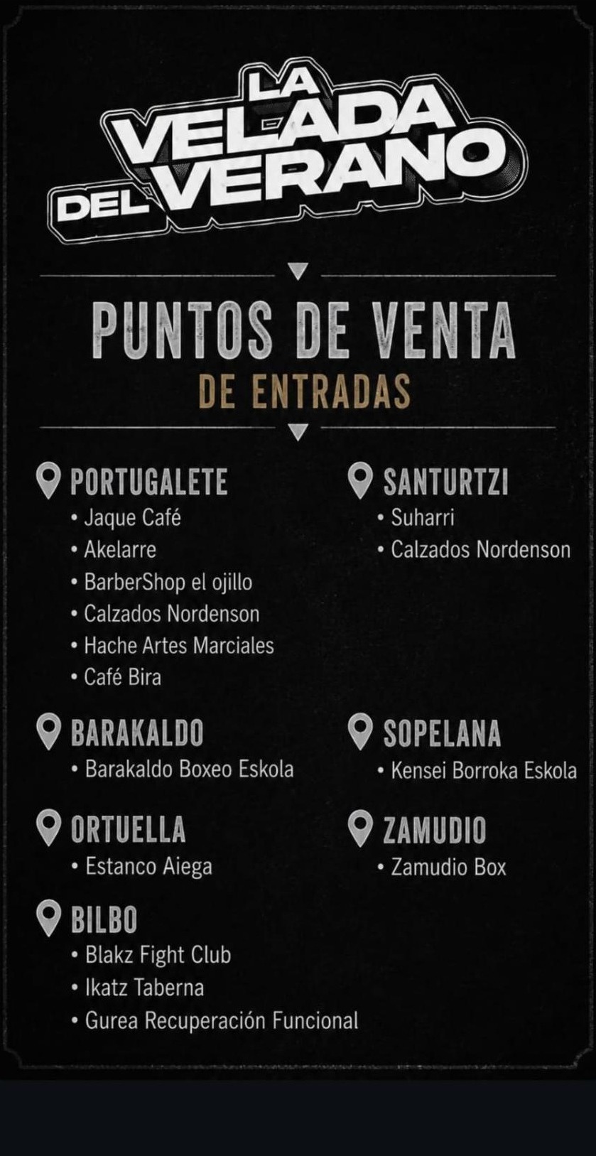 Cartel oficial con todos los puntos de venta de entradas de La Velada del Verano
